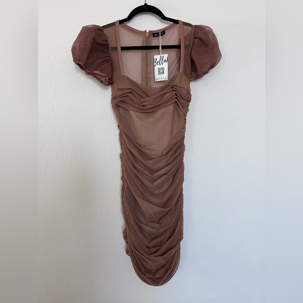Bella Women's Brown Ruched Mini Dress